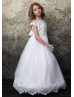 Beaded White Lace Tulle Flower Girl Dress With Scalloped Edge